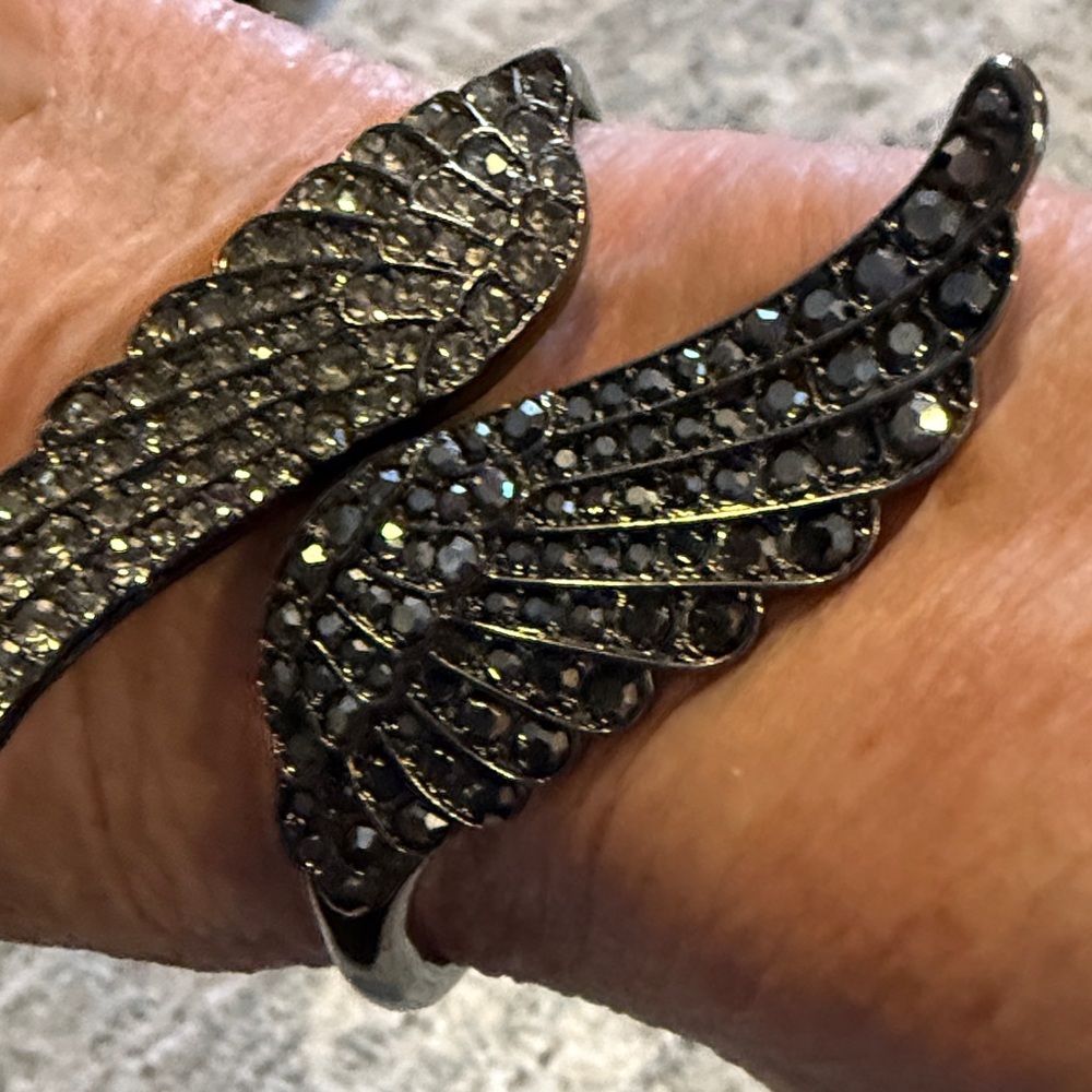 Black Crystal Wing Cuff Bracelet - Women Jewelry